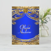 Elegante Royal Blue en gouden bruiloft Kaart (Staand voorkant)