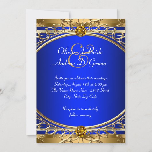 Elegante Royal Blue en gouden bruiloft Kaart (Achterkant)
