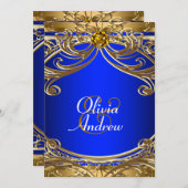 Elegante Royal Blue en gouden bruiloft Kaart (Voorkant / Achterkant)