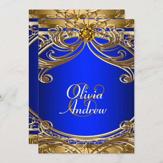 Elegante Royal Blue en gouden bruiloft Kaart (Voorkant / Achterkant)