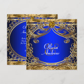 Elegante Royal Blue en gouden bruiloft Kaart (Voorkant / Achterkant)