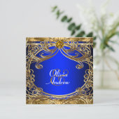 Elegante Royal Blue en gouden bruiloft Kaart (Staand voorkant)
