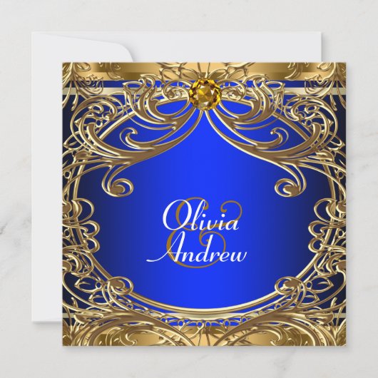 Elegante Royal Blue en gouden bruiloft Kaart (Voorkant)