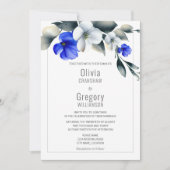 Elegante Royal Blue en White Floral Kaart (Voorkant)