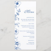 Elegante Royal Blue Floral Garden Wedding Flat Men Menu (Voorkant)