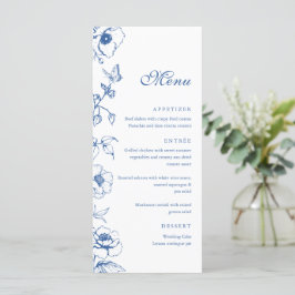 Elegante Royal Blue Floral Garden Wedding Flat Men Menu