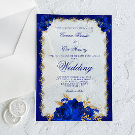 Elegante Royal Blue Floral Rozen Formele bruiloft Acryl Uitnodigingen