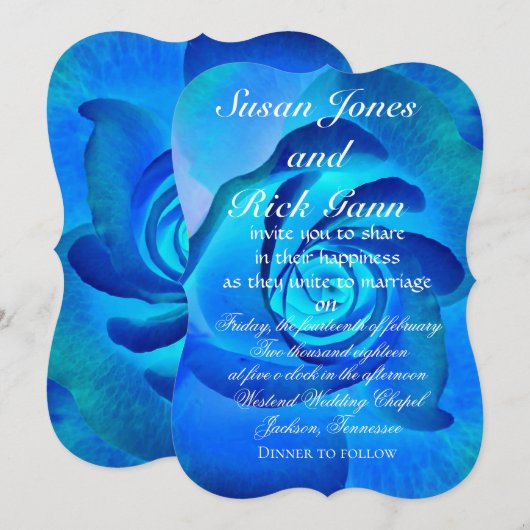 Elegante Royal Blue Floral Sjabloon bruiloft Kaart (Voorkant / Achterkant)