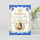 Elegante Royal Blue Floral verjaardagsuitnodiging  Kaart (Staand voorkant)