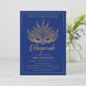 Elegante Royal Blue Glitter Masquerade Quinceañera Kaart (Staand voorkant)