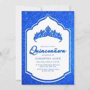 Elegante Royal Blue Glittery Quinceanera Kaart