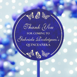 Elegante Royal Blue Gold Butterflies Quinceañera Ronde Sticker