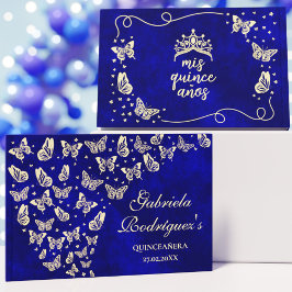 Elegante Royal Blue Gold Butterfly 15th Quinceañer Gastenboek