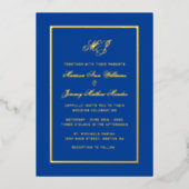 Elegante Royal Blue Gold Calligraphy Script Weddin Folie Uitnodiging (Voorkant)