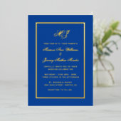 Elegante Royal Blue Gold Calligraphy Script Weddin Folie Uitnodiging (Staand Voorkant)