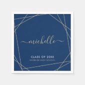 Elegante Royal Blue Gold Graduation Party Naam Servet (Voorkant)
