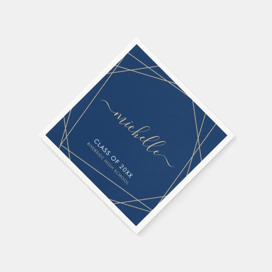 Elegante Royal Blue Gold Graduation Party Naam Servet (Hoek)