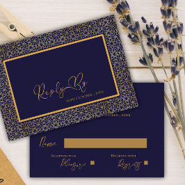 Elegante Royal Blue Gold ingewikkelde ontwerp brui RSVP Kaartje
