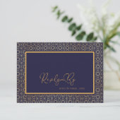 Elegante Royal Blue Gold ingewikkelde ontwerp brui RSVP Kaartje (Staand voorkant)