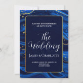 Elegante Royal Blue Gold Lace QR Code Wedding Kaart (Voorkant)