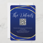 Elegante Royal Blue Gold Lace QR Code Wedding Kaart (Achterkant)