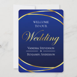 Elegante Royal Blue Gold Lace QR Code Wedding Kaart