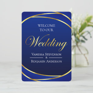 Elegante Royal Blue Gold Lace QR Code Wedding Kaart