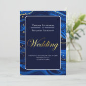 Elegante Royal Blue Gold Lace QR Code Wedding Kaart (Staand voorkant)