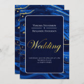 Elegante Royal Blue Gold Lace QR Code Wedding Kaart (Voorkant / Achterkant)