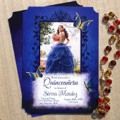 Elegante Royal Blue & Gold Vlinders Quinceanera Kaart