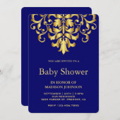 Elegante Royal Blue Gouden Damast Baby Shower Kaart (Voorkant / Achterkant)