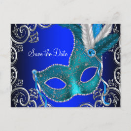 Elegante Royal Blue Masquerade Save The Date Aankondigingskaart
