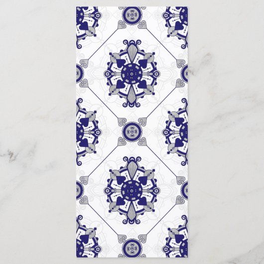 Elegante Royal Blue Medallion Patroon Dinner Menu (Achterkant)