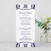 Elegante Royal Blue Medallion Patroon Dinner Menu (Staand voorkant)