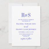 Elegante Royal Blue Modern Monogram bruiloft Kaart (Voorkant)