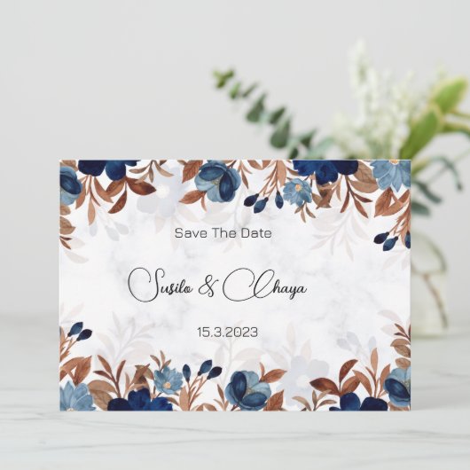 elegante Royal Blue moderne savethe datum Kaart (Staand voorkant)