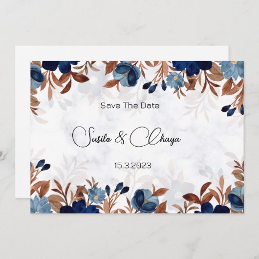 elegante Royal Blue moderne savethe datum Kaart (Voorkant / Achterkant)