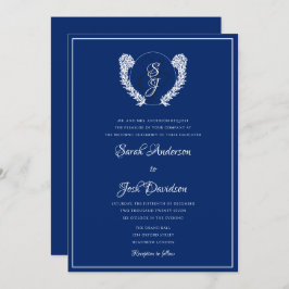 Elegante Royal Blue Monogram bruiloft Kaart