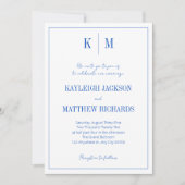 Elegante Royal Blue Monogram Huwelijk  Kaart (Voorkant)