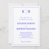 Elegante Royal Blue Monogram Huwelijk Kaart (Voorkant)