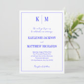 Elegante Royal Blue Monogram Huwelijk Kaart (Staand voorkant)