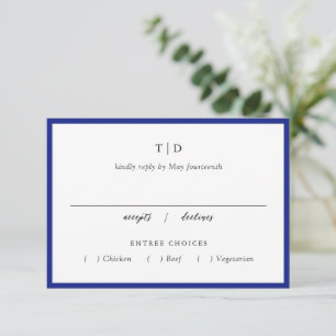 Elegante Royal Blue Monogram Moderne bruiloft RSVP Kaartje