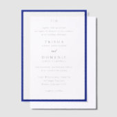 Elegante Royal Blue Monogram Moderne bruiloft Vellum Uitnodigingen (Offset)