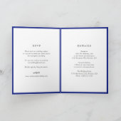 Elegante Royal Blue Monogram Moderne Trouwkaart (Binnen)