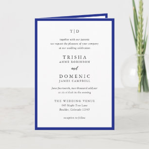 Elegante Royal Blue Monogram Moderne Trouwkaart