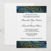 Elegante Royal Blue Pauw Paisley Bruiloft Kaart (Voorkant / Achterkant)