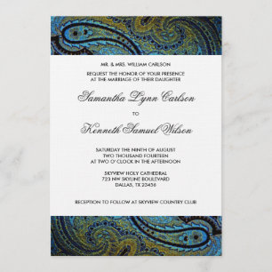 Elegante Royal Blue Pauw Paisley Bruiloft Kaart