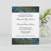 Elegante Royal Blue Peacock Paisley bruiloft Kaart (Staand voorkant)