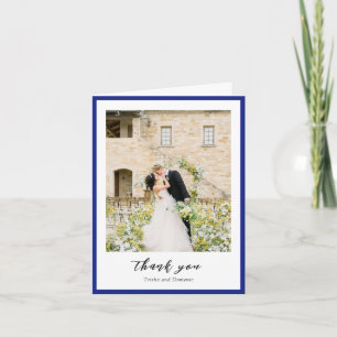 Elegante Royal Blue Photo Modern Wedding Bedankkaart