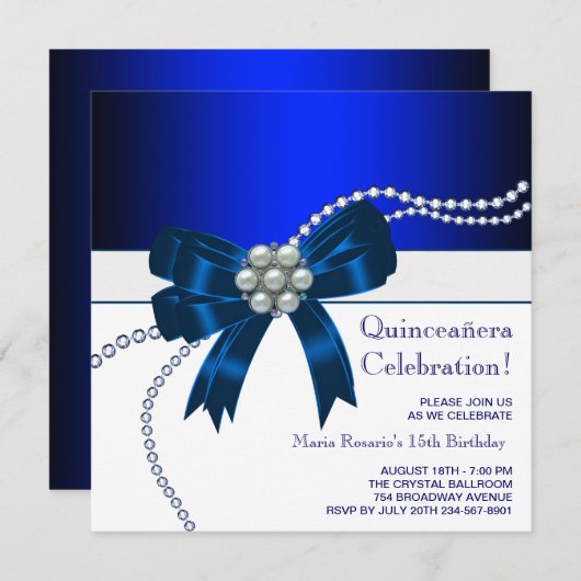 Elegante Royal Blue Quinceanera Uitnodigingen (Voorkant / Achterkant)